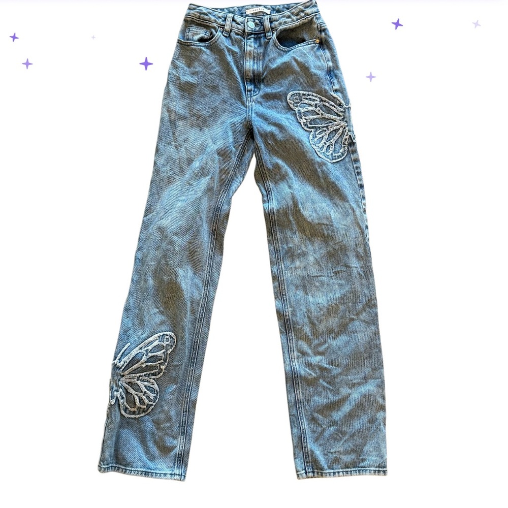 PacSun 90's Boyfriend Butterfly Detail Women's size 24 Medium Blue Denim Jeans